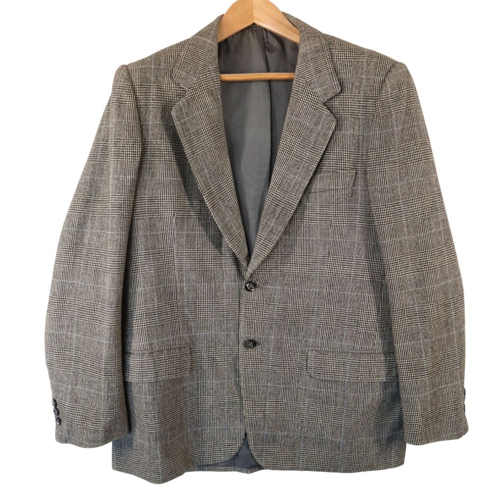 Ermenegildo Zegna Men's 40R Glen Plaid Check Blazer Sport Coat Jacket Light Gray